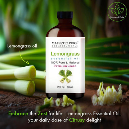 Majestic Pure Zitronengras Ätherisches Öl mit Glaspipette - 100% Rein und Natürlich - Ätherische Öle für Diffuser, Aromatherapie, Seifen- und Kerzenherstellung, 60 ml