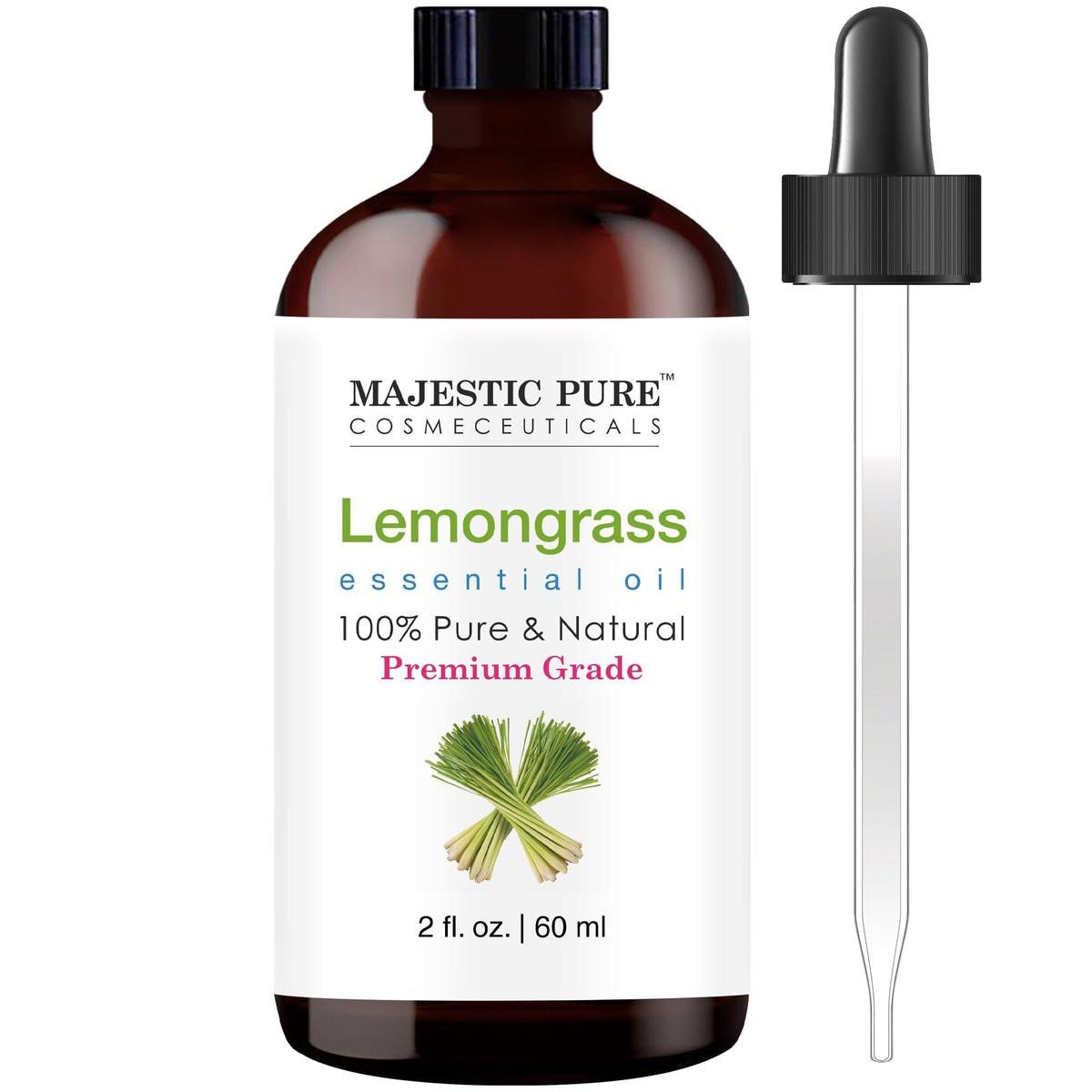 Majestic Pure Zitronengras Ätherisches Öl mit Glaspipette - 100% Rein und Natürlich - Ätherische Öle für Diffuser, Aromatherapie, Seifen- und Kerzenherstellung, 60 ml