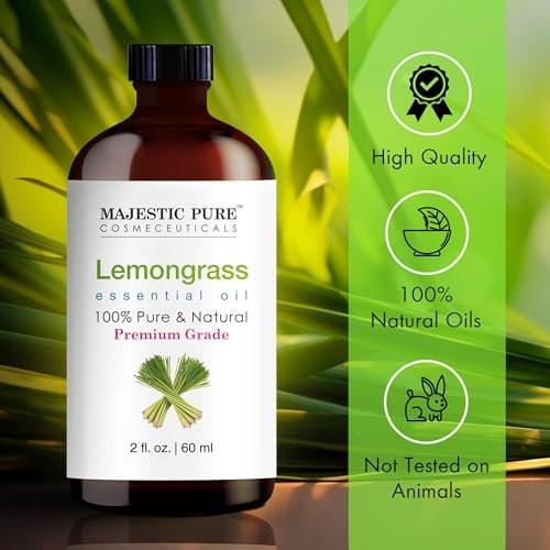 Majestic Pure Zitronengras Ätherisches Öl mit Glaspipette - 100% Rein und Natürlich - Ätherische Öle für Diffuser, Aromatherapie, Seifen- und Kerzenherstellung, 60 ml