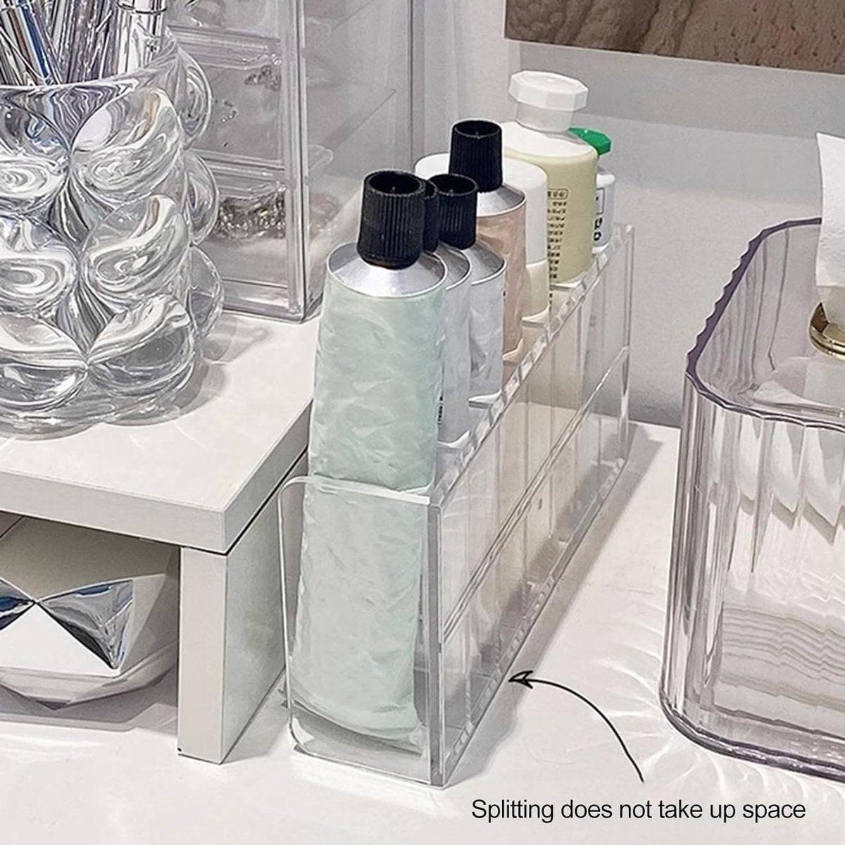Klarsicht-Aufbewahrungsbox mit 7 Fächern, multifunktionaler Make-up-Organizer, Geldaufbewahrungsregal, Kosmetik-Organizer für Theke und Schminktisch, transparent