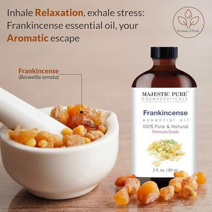 Majestic Pure Weihrauch ätherisches Öl mit Glaspipette – 100 % rein und natürlich – Ätherisches Öl für Diffuser, Aromatherapie, Seifen- und Kerzenherstellung, 60 ml