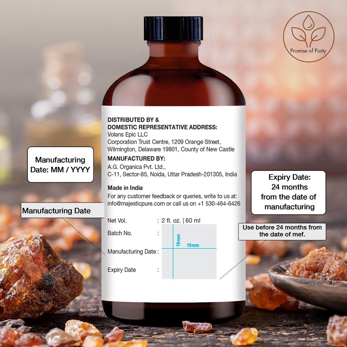 Majestic Pure Weihrauch ätherisches Öl mit Glaspipette – 100 % rein und natürlich – Ätherisches Öl für Diffuser, Aromatherapie, Seifen- und Kerzenherstellung, 60 ml