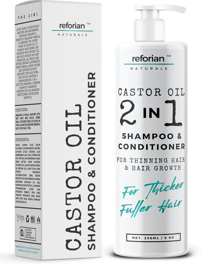Reforian Rizinusöl Shampoo und Conditioner für Haarwachstum & Stärke – 2-in-1 Shampoo und Conditioner Set für Männer & Frauen – Sulfatfreie Formel für dünner werdendes, trockenes oder coloriertes Haar, 240 ml