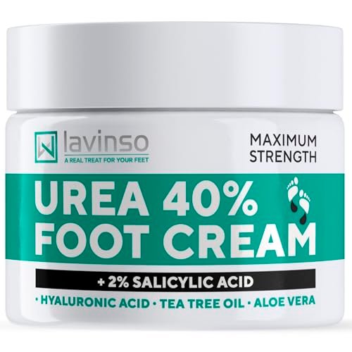 Lavinso Urea Creme 40 Prozent für die Füße mit maximaler Stärke - Fußcreme für Hornhaut und trockene, rissige Fersen - Reparatur rauer Haut für Männer und Frauen