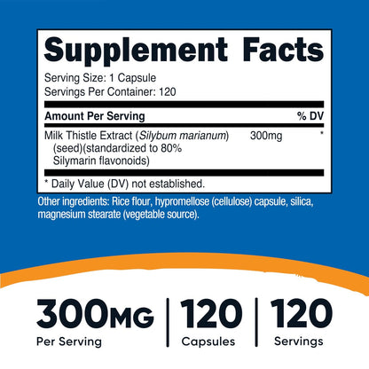Nutricost Mariendistel Kapseln 300mg, 120 Kapseln (80 % Silymarin) – Glutenfrei & Non-GMO