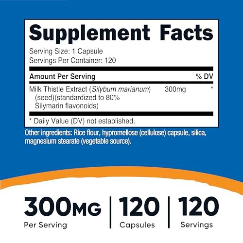 Nutricost Mariendistel Kapseln 300mg, 120 Kapseln (80 % Silymarin) – Glutenfrei & Non-GMO