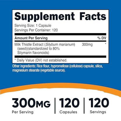 Nutricost Mariendistel Kapseln 300mg, 120 Kapseln (80 % Silymarin) – Glutenfrei & Non-GMO