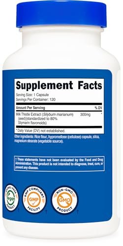 Nutricost Mariendistel Kapseln 300mg, 120 Kapseln (80 % Silymarin) – Glutenfrei & Non-GMO