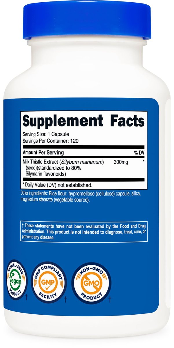 Nutricost Mariendistel Kapseln 300mg, 120 Kapseln (80 % Silymarin) – Glutenfrei & Non-GMO