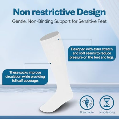 Debra Weitzner Diabetikersocken für Damen und Herren, Über-die-Wade-Kniestrümpfe aus Baumwolle, lockere Passform, 4 Paar, Weiß, Größe 9-11