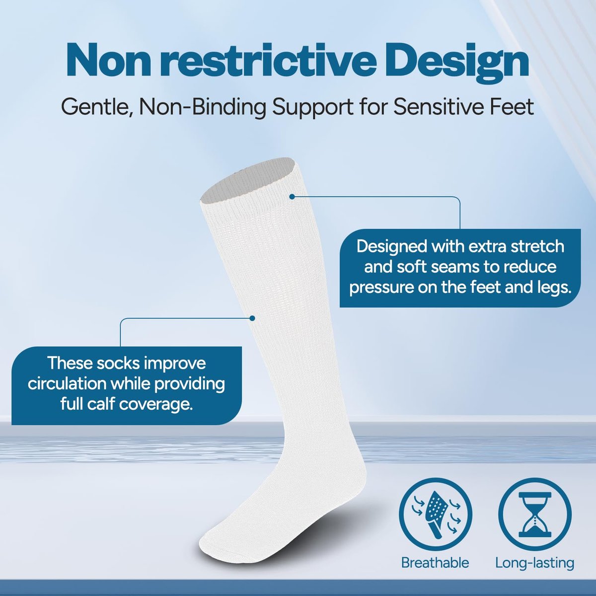 Debra Weitzner Diabetikersocken für Damen und Herren, Über-die-Wade-Kniestrümpfe aus Baumwolle, lockere Passform, 4 Paar, Weiß, Größe 9-11