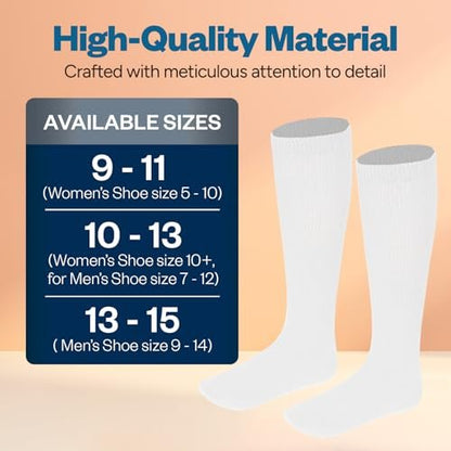 Debra Weitzner Diabetikersocken für Damen und Herren, Über-die-Wade-Kniestrümpfe aus Baumwolle, lockere Passform, 4 Paar, Weiß, Größe 9-11