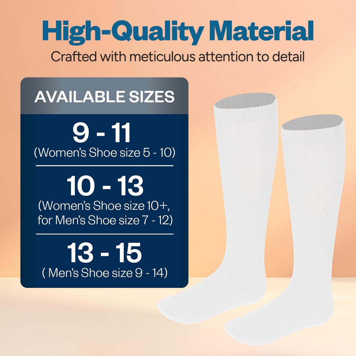 Debra Weitzner Diabetikersocken für Damen und Herren, Über-die-Wade-Kniestrümpfe aus Baumwolle, lockere Passform, 4 Paar, Weiß, Größe 9-11