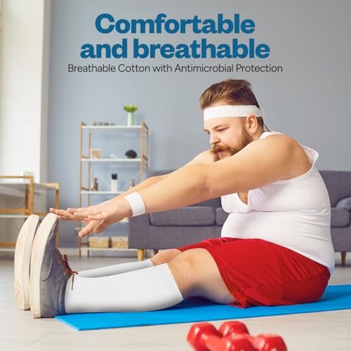Debra Weitzner Diabetikersocken für Damen und Herren, Über-die-Wade-Kniestrümpfe, Baumwollmischung, lockere Passform, 4 Paar, Weiß, Größe 10-13