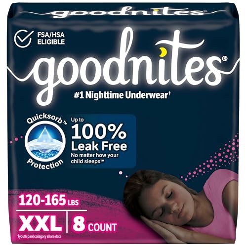 Goodnites Mädchen Nachtwindeln, Größe XXL (54-75 kg), 8 Stück, Verpackung kann variieren