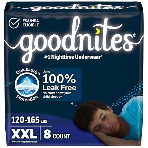 Goodnites Jungen Nachtwindeln, Größe XXL (54-75 kg), 8 Stück, Verpackung kann variieren
