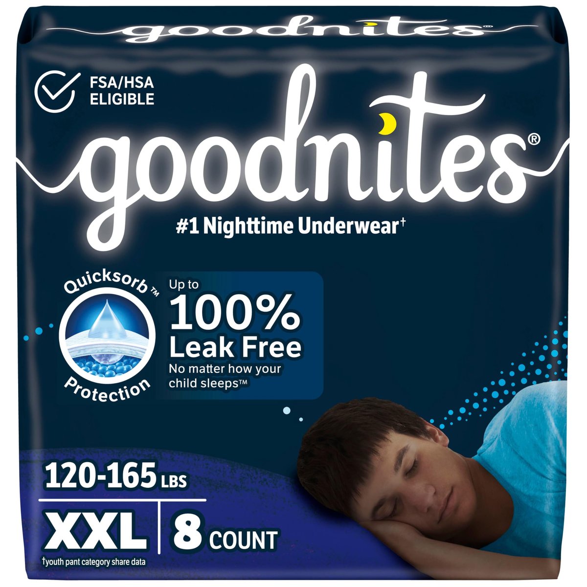 Goodnites Jungen Nachtwindeln, Größe XXL (54-75 kg), 8 Stück, Verpackung kann variieren