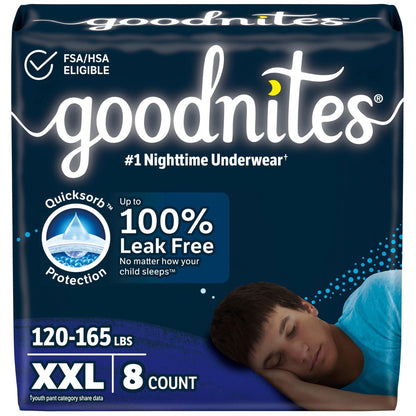 Goodnites Jungen Nachtwindeln, Größe XXL (54-75 kg), 8 Stück, Verpackung kann variieren
