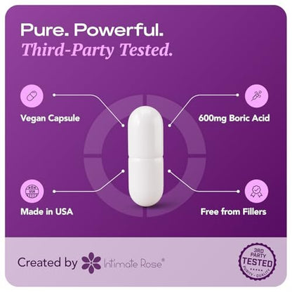 Intimate Rose Borsäure Vaginalzäpfchen, 14 Stück für feminine Frische & Deodorierung – vegane Kapseln