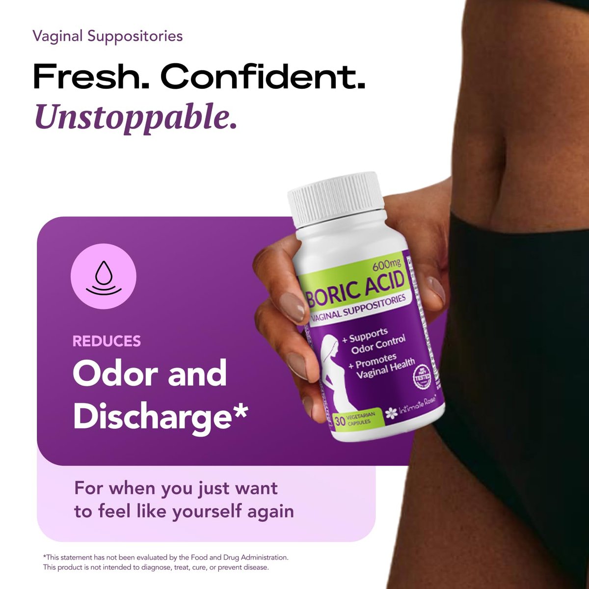 Intimate Rose Borsäure Vaginalzäpfchen, 14 Stück für feminine Frische & Deodorierung – vegane Kapseln