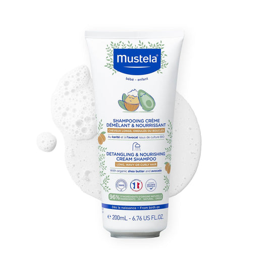 Mustela Pflegende & entwirrende Creme-Shampoo mit Sheabutter und Avocado für lockiges & krauses Haar – dermatologisch getestet, sicher für Babys & Kinder – 200 ml