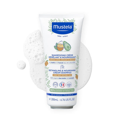 Mustela Pflegende & entwirrende Creme-Shampoo mit Sheabutter und Avocado für lockiges & krauses Haar – dermatologisch getestet, sicher für Babys & Kinder – 200 ml