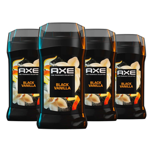 AXE Black Vanilla Deodorant Stick – 4er-Pack mit Orangen- & Sandelholz-Ölen, 72h Frische, Aluminiumfrei, 3 oz