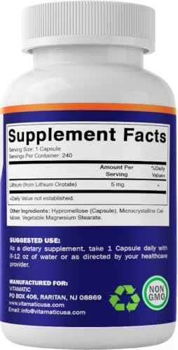 Vitamatic Lithium Orotat 5 mg – 240 vegane Kapseln, Non-GMO, glutenfrei