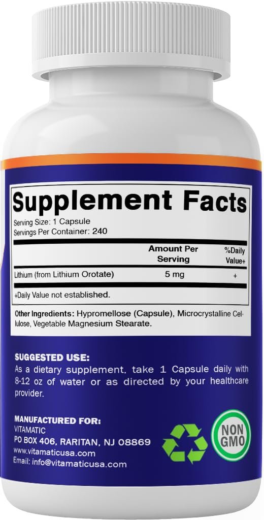 Vitamatic Lithium Orotat 5 mg – 240 vegane Kapseln, Non-GMO, glutenfrei