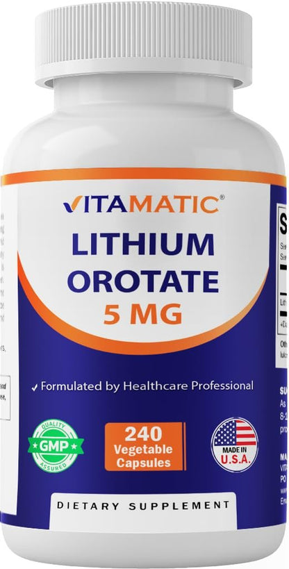 Vitamatic Lithium Orotat 5 mg – 240 vegane Kapseln, Non-GMO, glutenfrei