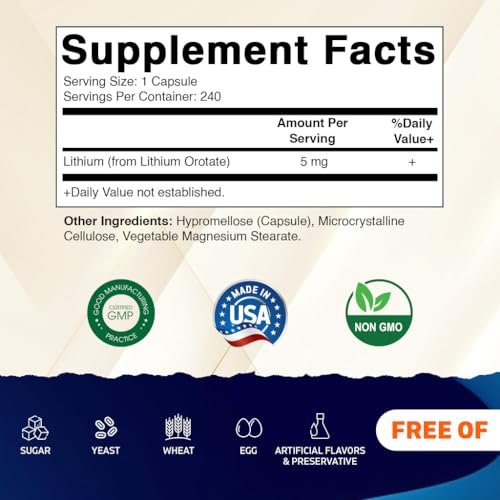 Vitamatic Lithium Orotat 5 mg – 240 vegane Kapseln, Non-GMO, glutenfrei