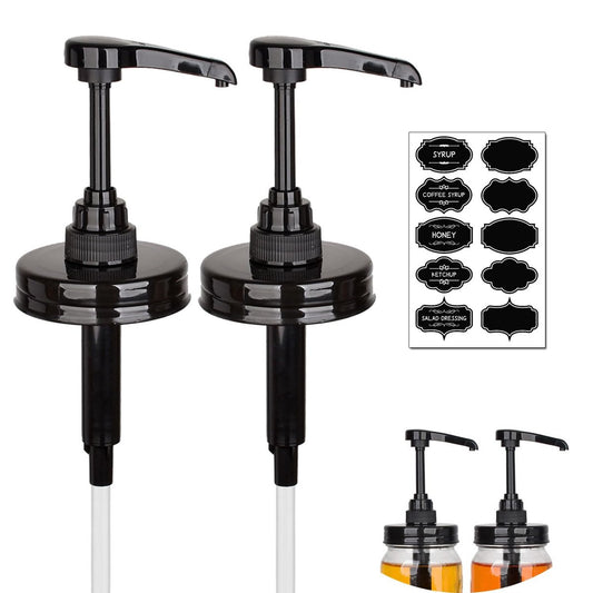 2er-Pack Sirup-Dispenser-Pumpdeckel für Weithals-Mason-Gläser, Kaffeesirup-Spender mit rostfreien Kunststoffpumpen, schwarz