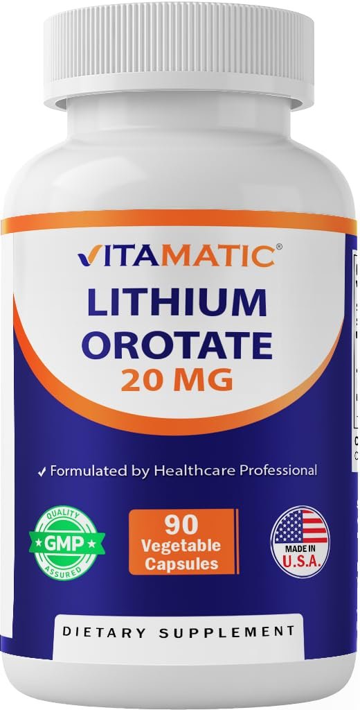 Vitamatic Lithium Orotat 20mg – 90 Kapseln, pflanzliche Kapseln, nicht genetisch verändert, glutenfrei
