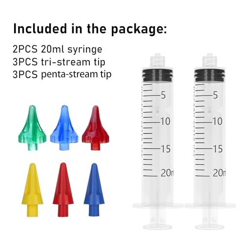 ETTSNU 20-mL-Ohrspritze zur Ohrenschmalzentfernung, Reinigungsset mit 3 Penta-Stream- und 3 Tri-Stream-Aufsätzen, verbesserte Hörklarheit und Ohrhygiene (klar)