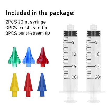 ETTSNU 20-mL-Ohrspritze zur Ohrenschmalzentfernung, Reinigungsset mit 3 Penta-Stream- und 3 Tri-Stream-Aufsätzen, verbesserte Hörklarheit und Ohrhygiene (klar)