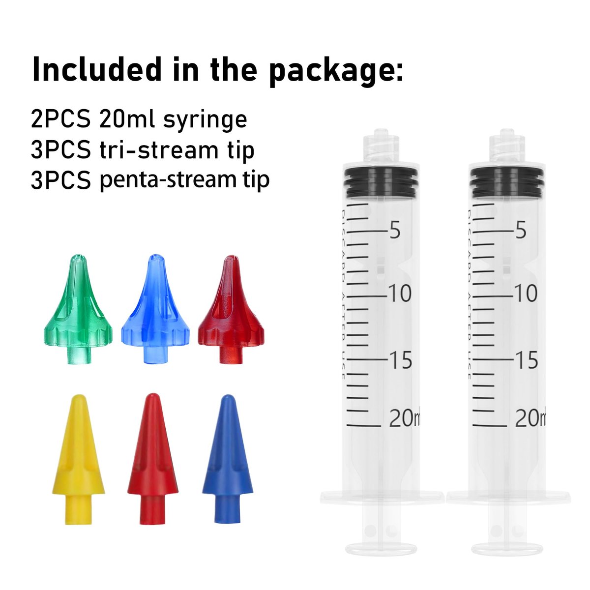 ETTSNU 20-mL-Ohrspritze zur Ohrenschmalzentfernung, Reinigungsset mit 3 Penta-Stream- und 3 Tri-Stream-Aufsätzen, verbesserte Hörklarheit und Ohrhygiene (klar)