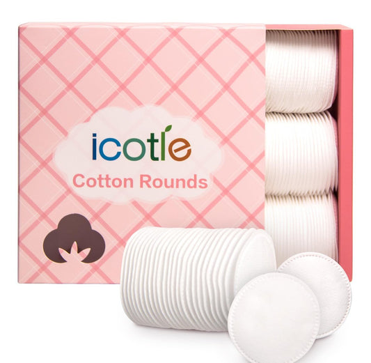 ICOTLE 100% reine Baumwoll-Rundpads für das Gesicht (210 Stück) – Fusselfreie Make-up-Entferner-Pads, weich, saugfähig, hypoallergen, mehrschichtiges Design für Reinigung, Hautpflege und Nagellackentfernung