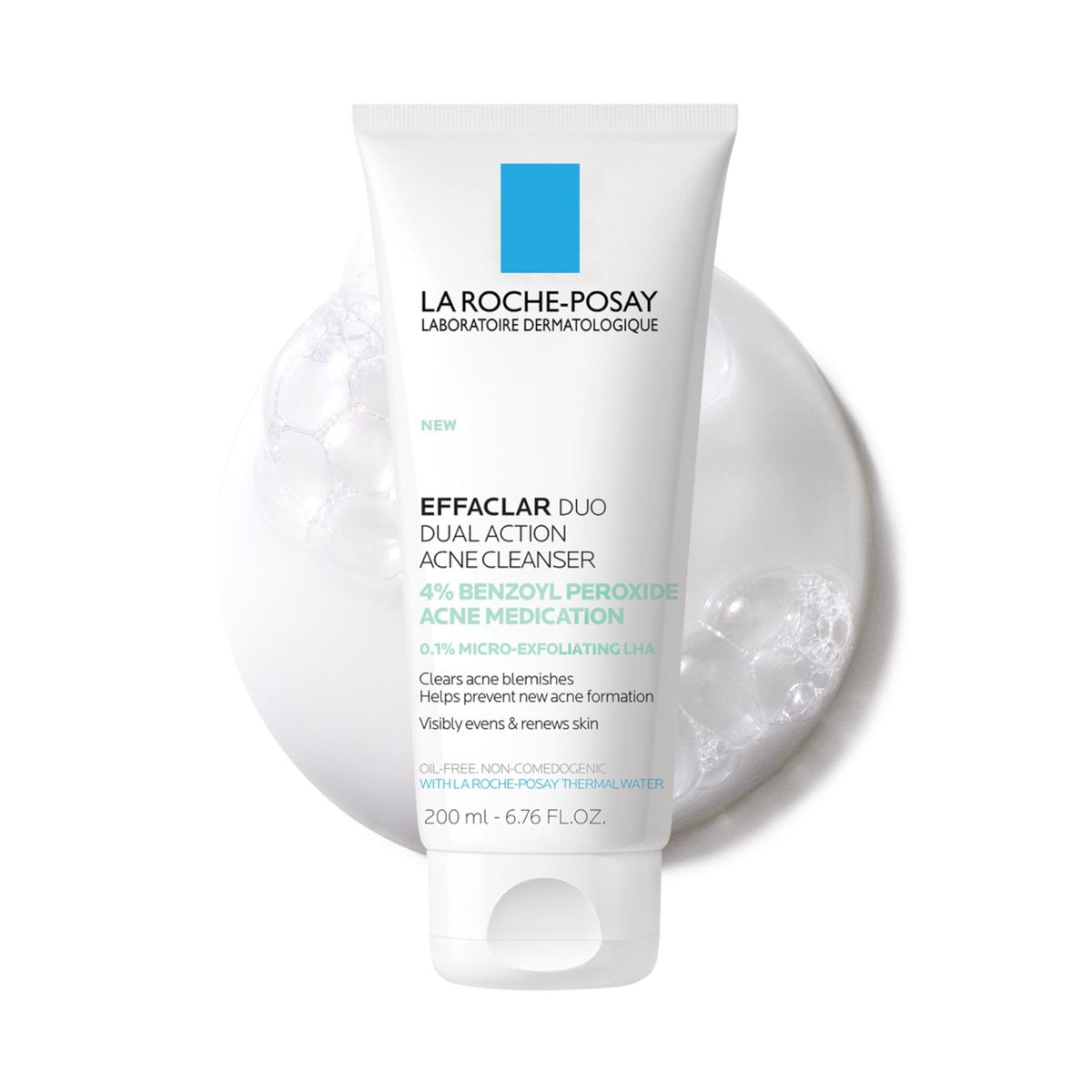 La Roche-Posay Effaclar Dual Waschgel gegen Akne mit 4% Benzoylperoxid & LHA Peeling – Gesichtsreinigung gegen Pickel und Mitesser, ölfrei und parabenfrei, 200 ml