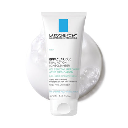 La Roche-Posay Effaclar Dual Waschgel gegen Akne mit 4% Benzoylperoxid & LHA Peeling – Gesichtsreinigung gegen Pickel und Mitesser, ölfrei und parabenfrei, 200 ml