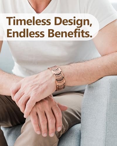 Feraco Kupferarmband für Herren 3-fache Stärke, Magnettherapie-Armband aus Kupfer mit starken 3800 Gauss Magneten, Premium-Faltschließe (Upgrade)