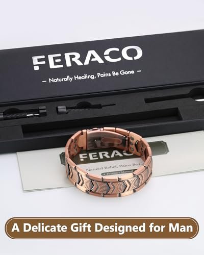 Feraco Kupferarmband für Herren 3-fache Stärke, Magnettherapie-Armband aus Kupfer mit starken 3800 Gauss Magneten, Premium-Faltschließe (Upgrade)