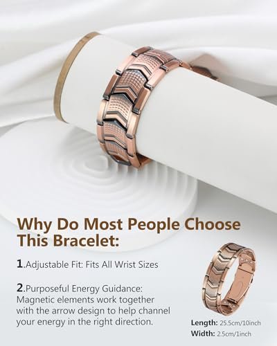 Feraco Kupferarmband für Herren 3-fache Stärke, Magnettherapie-Armband aus Kupfer mit starken 3800 Gauss Magneten, Premium-Faltschließe (Upgrade)