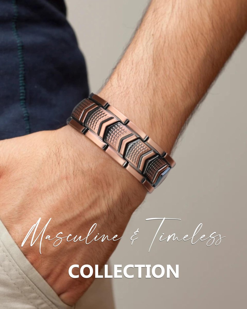 Feraco Kupferarmband für Herren 3-fache Stärke, Magnettherapie-Armband aus Kupfer mit starken 3800 Gauss Magneten, Premium-Faltschließe (Upgrade)