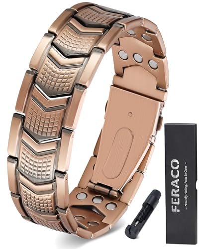 Feraco Kupferarmband für Herren 3-fache Stärke, Magnettherapie-Armband aus Kupfer mit starken 3800 Gauss Magneten, Premium-Faltschließe (Upgrade)