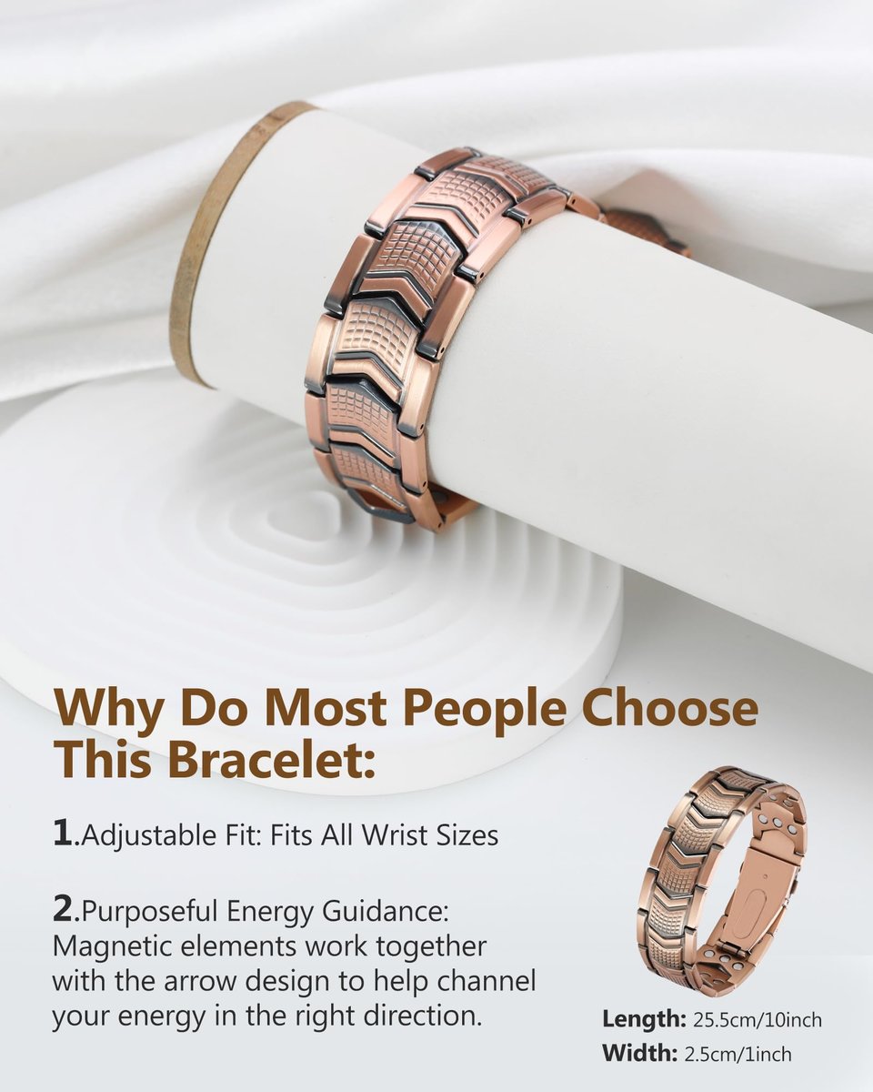 Feraco Kupferarmband für Herren 3-fache Stärke, Magnettherapie-Armband aus Kupfer mit starken 3800 Gauss Magneten, Premium-Faltschließe (Upgrade)