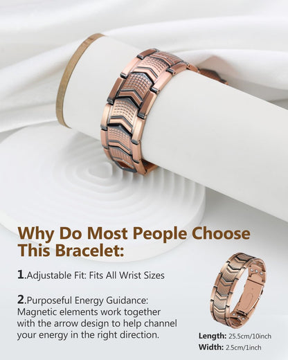 Feraco Kupferarmband für Herren 3-fache Stärke, Magnettherapie-Armband aus Kupfer mit starken 3800 Gauss Magneten, Premium-Faltschließe (Upgrade)