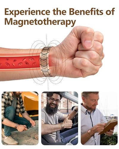 Feraco Kupferarmband für Herren 3-fache Stärke, Magnettherapie-Armband aus Kupfer mit starken 3800 Gauss Magneten, Premium-Faltschließe (Upgrade)