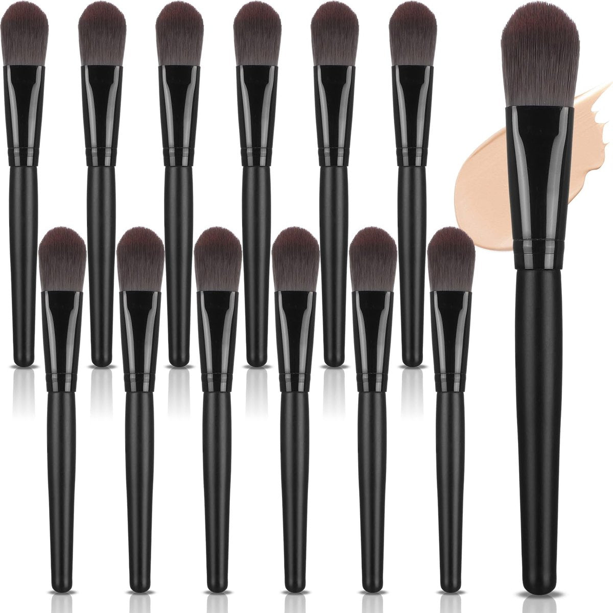 Teenyyou 12-teiliges flaches Foundation-Pinselset mit weichen Nylonborsten und Holzgriff – Make-up-Pinsel für flüssiges Make-up, Foundation-Gesichtspinsel zum Verblenden von flüssigen Cremepulvern, Schwarz