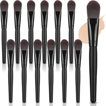 Teenyyou 12-teiliges flaches Foundation-Pinselset mit weichen Nylonborsten und Holzgriff – Make-up-Pinsel für flüssiges Make-up, Foundation-Gesichtspinsel zum Verblenden von flüssigen Cremepulvern, Schwarz