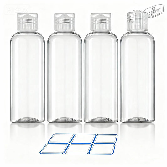 DTDNZKN 4er-Pack 3,4 oz (100 ml) TSA-geprüfte Reiseflaschen für Toilettenartikel, auslaufsichere Plastik-Reiseaccessoires mit Etiketten